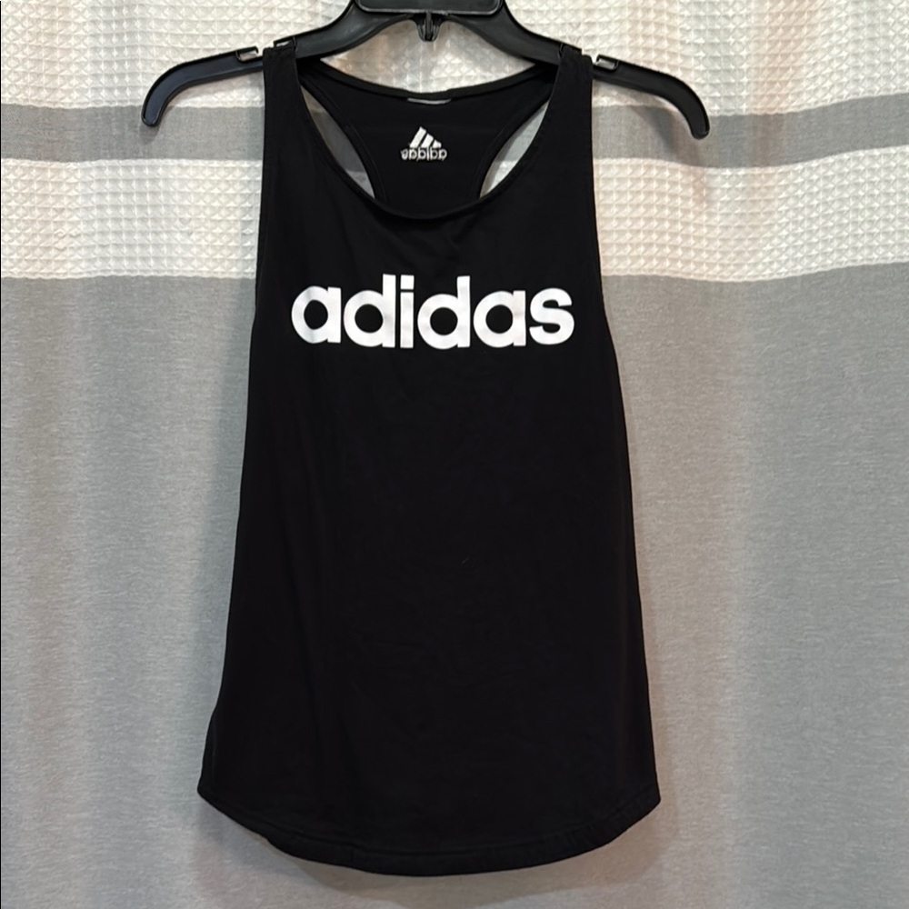 Adidas Women's Black Tank Top with White Logo